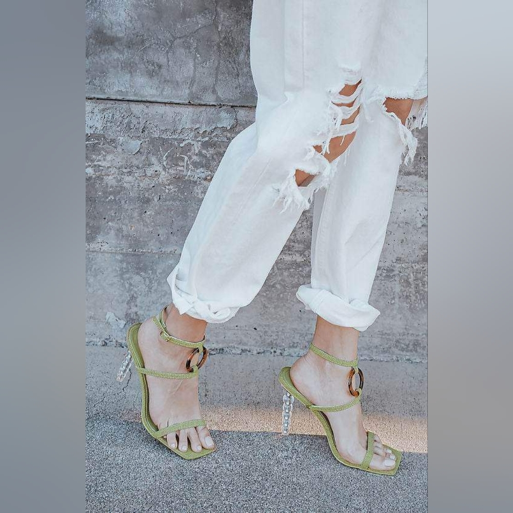 Faina Green Ankle Strap High Heel Sandals